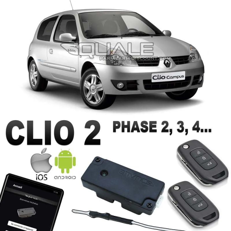 Kit Clé de désactivation + 2 Clés télécommandes pour Renault Clio 2 à partir de 2001 SQUALE - 1
